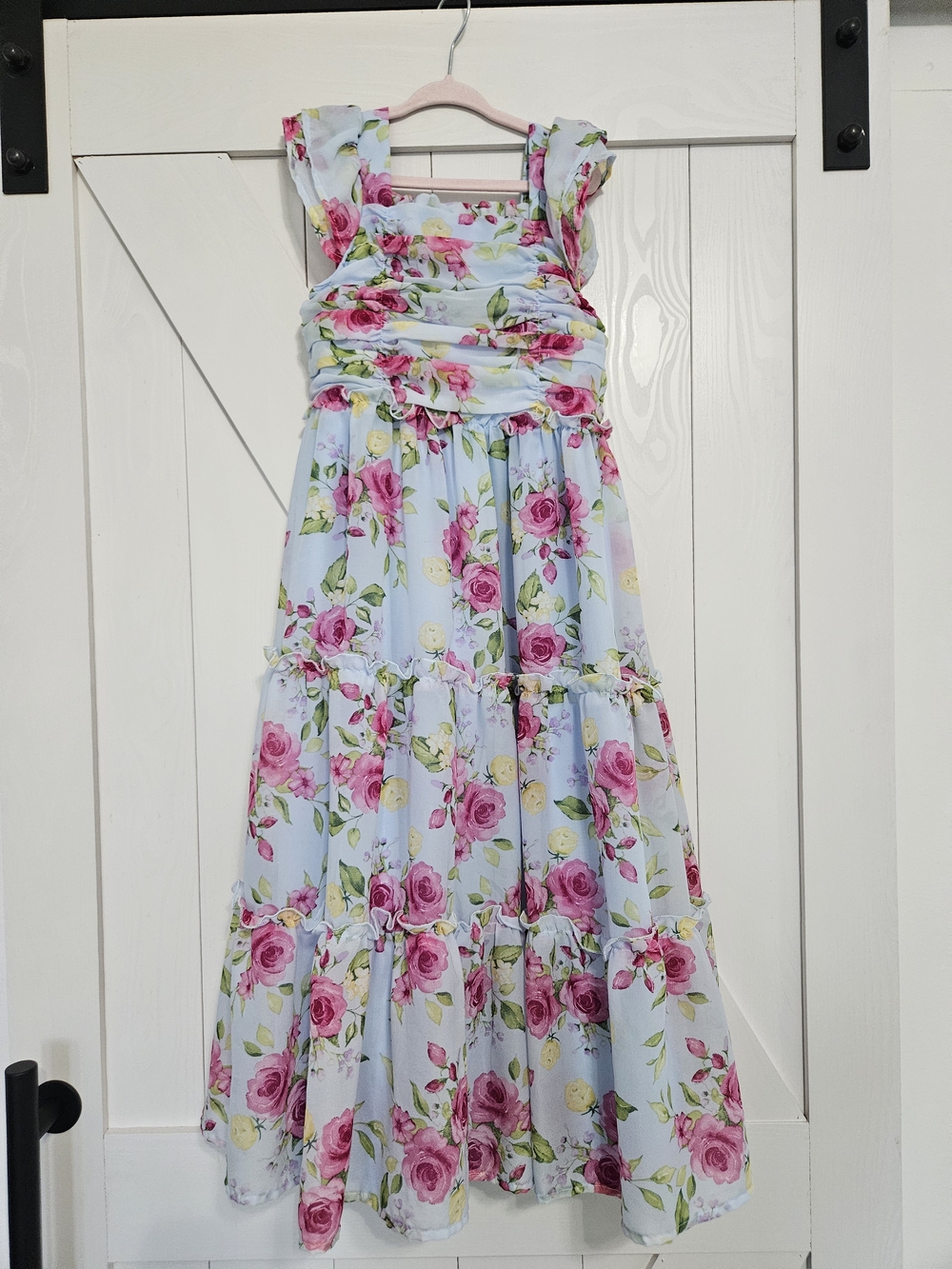 Biscotti Light Blue Floral Ruffle Tiered Dress